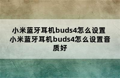 小米蓝牙耳机buds4怎么设置 小米蓝牙耳机buds4怎么设置音质好